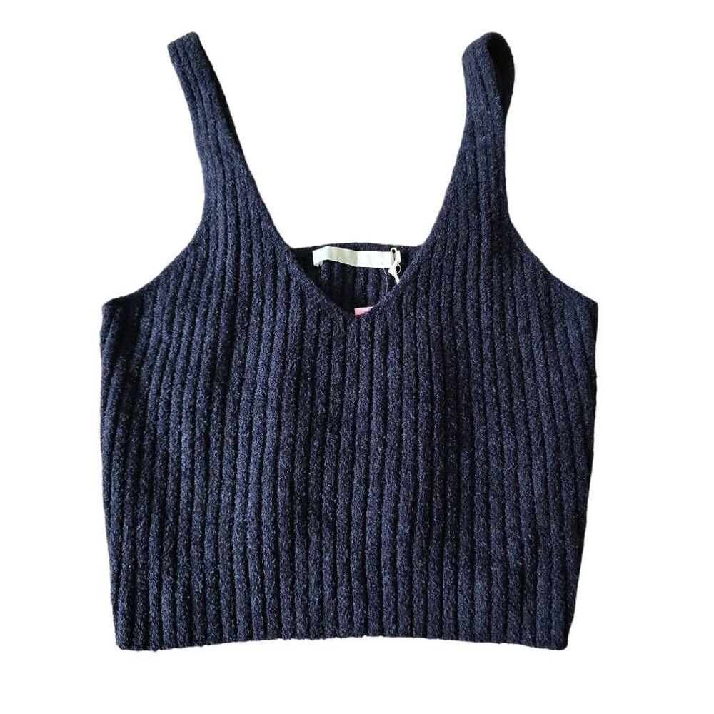 NWT One Grey Day Sweater Tank Top Women's Medium Blue Sleeveless V-Neck Pullover